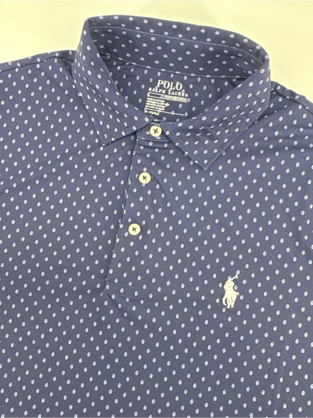 Polo Ralph Lauren Performance Polo Shirt Mens M Blue Geometric Print AOP Golf